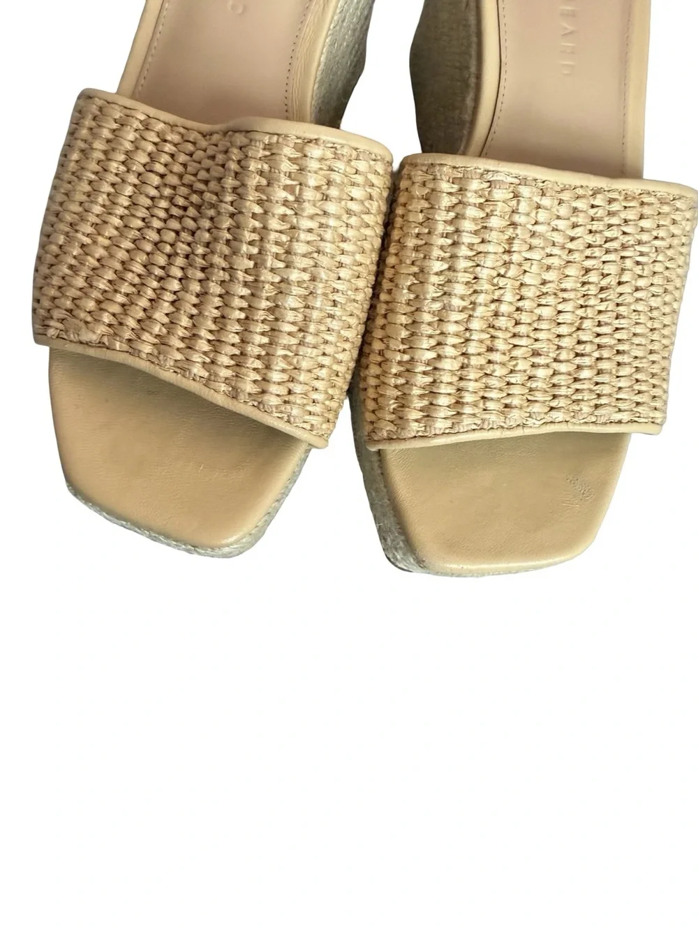 Veronica Beard Cream Woven Raffia Espadrille Wedge Sandals Slide Size 7 Women's